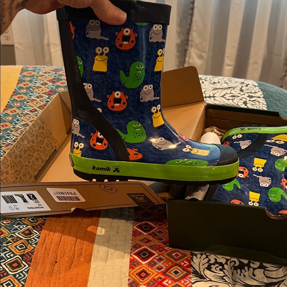 Kamik Kids' Blue and Green Patterned Rain Boots - Picture 2 of 2